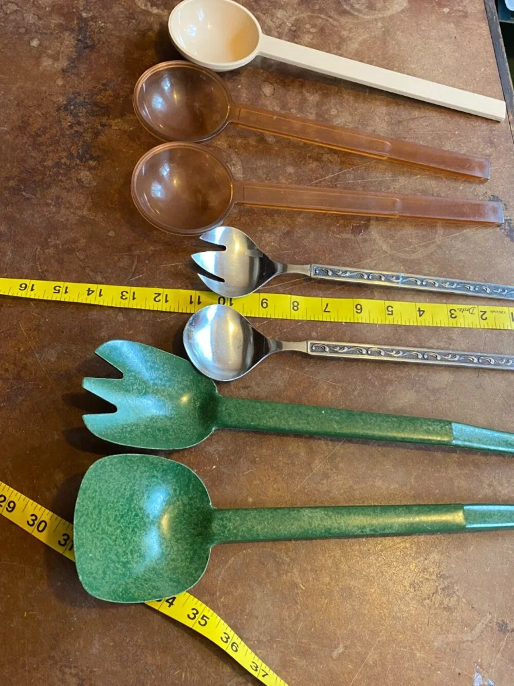 LOT VTG Salad Serving Utensils Green Speckled Melamine Flintwood Dansk Oneida